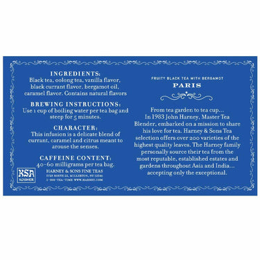 Harney & Sons Paris Tea, Fruity Black tea with Bergamot, 50 teabags